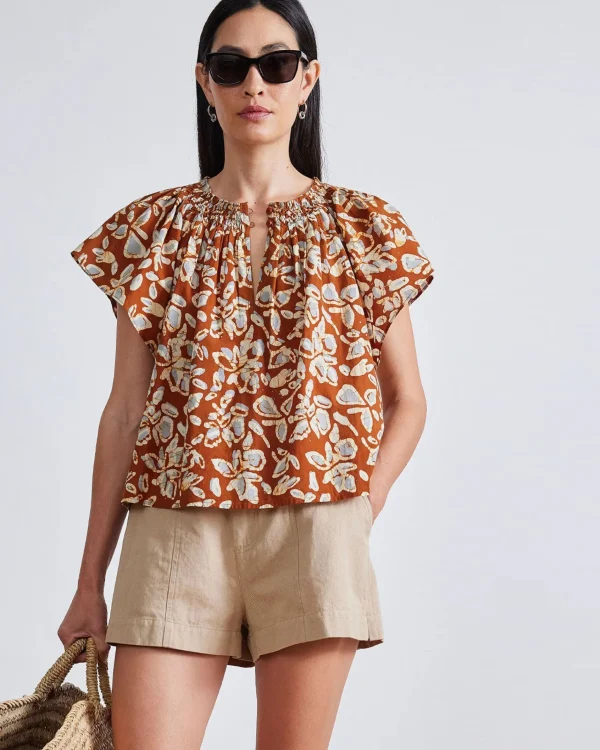 Shirts + Tops | Apiece Apart Patricia Flutter Sleeve Floras Dabu Spice