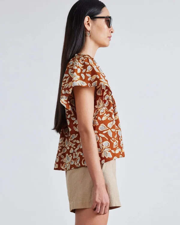 Shirts + Tops | Apiece Apart Patricia Flutter Sleeve Floras Dabu Spice