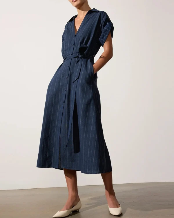 Dresses | Brochu Walker Fia Belted Navy Pinstripe Dress