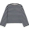 Sweaters | Demylee Dylan Stripe Cotton Sweater Off White Navy