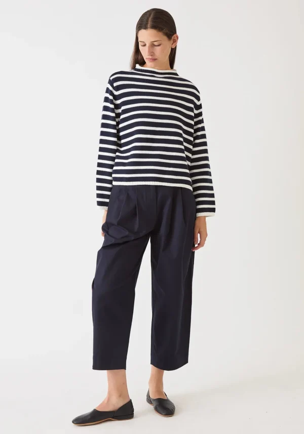 Sweaters | Demylee Dylan Stripe Cotton Sweater Off White Navy