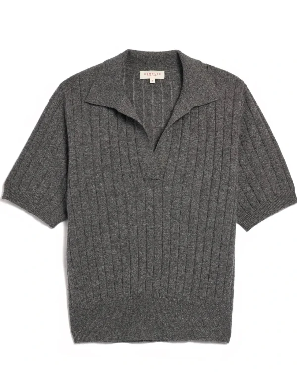 Sweaters | Shirts + Tops | Demylee Skylar Polo Cashmere Top Dark Heather Grey