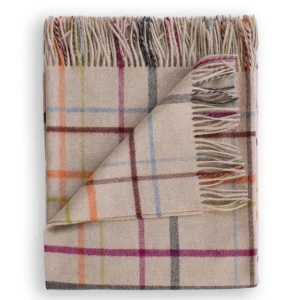 Throws | Evangeline 100% Merino Lambswool Patterned Throw Oatmeal Plaid Multi