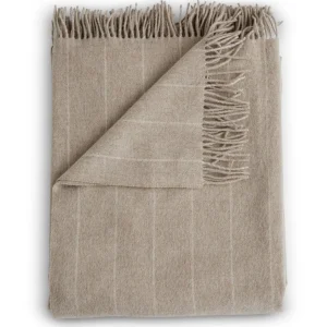Throws | Evangeline 100% Merino Lambswool Throw Pinstripe Oatmeal