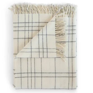 Throws | Evangeline 100% Merino Lambswool Throw Check Pearl