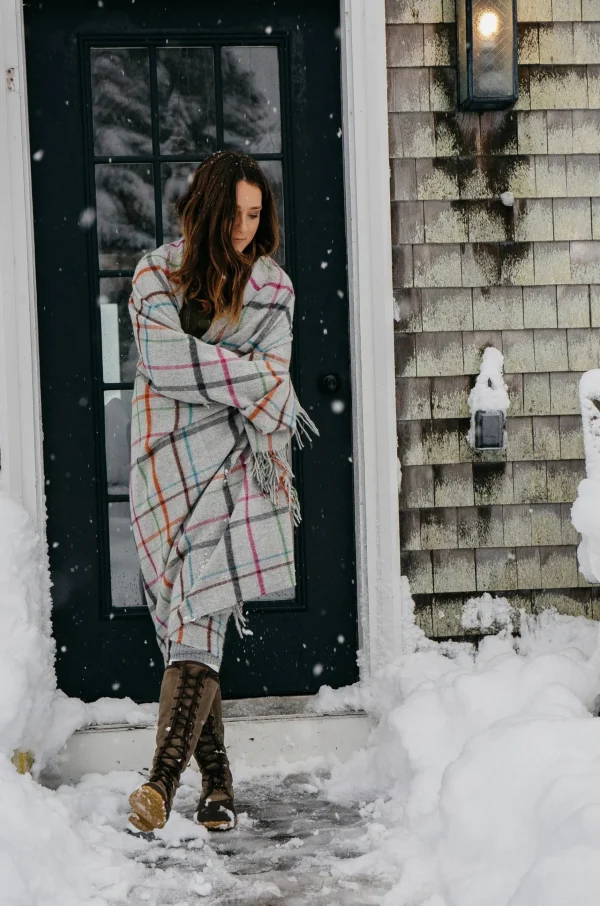 Throws | Evangeline 100% Merino Lambswool Patterned Throw Fog Plaid Multi