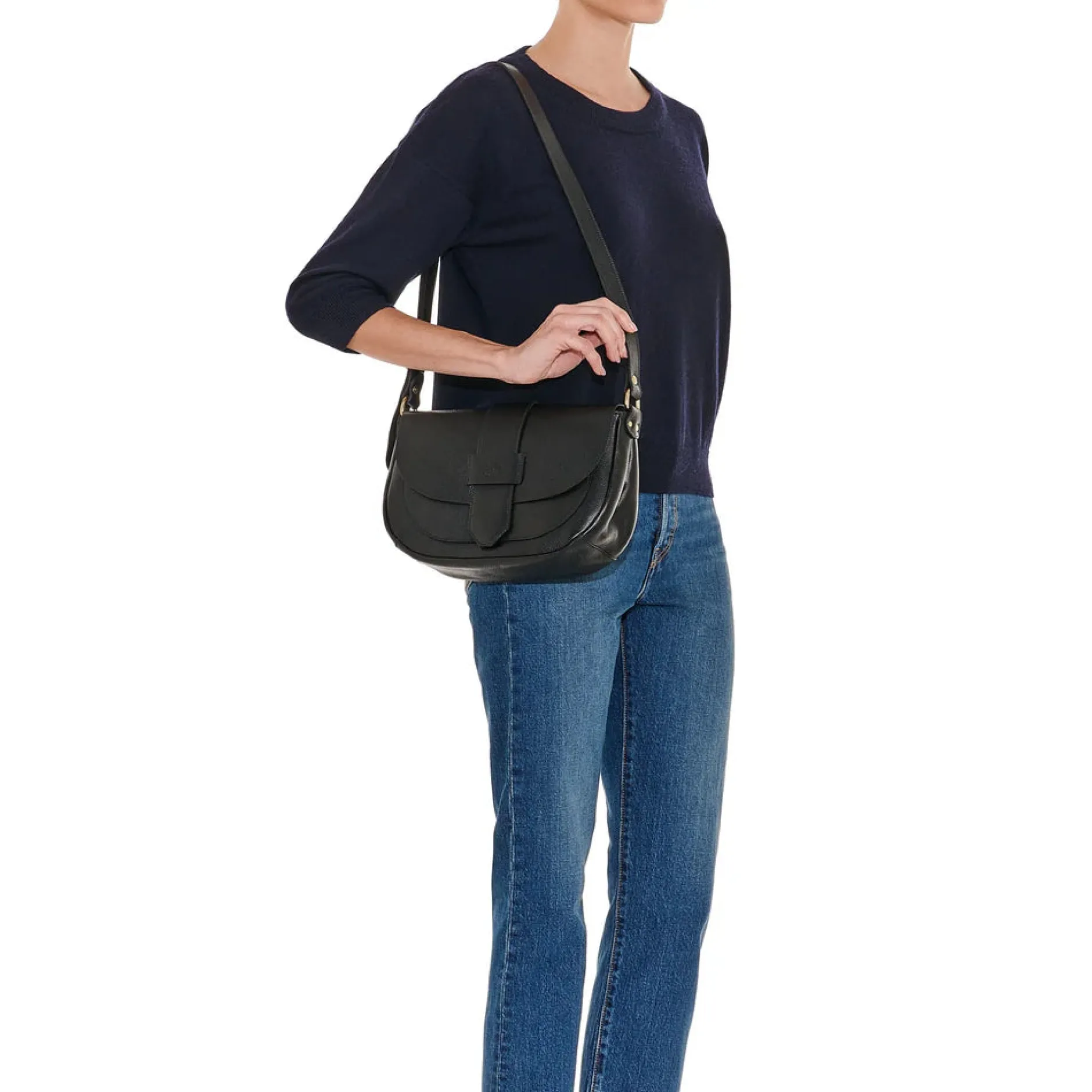 fausta_medium_crossbody_b_4.webp Bags | Il Bisonte Fausta Medium Crossbody Black with Brass Hardware