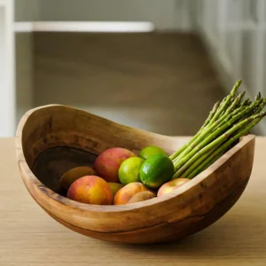 Home Decor | Pillows | Thistle Hill Hand-Carved Oblong Walnut Fruit Bowl