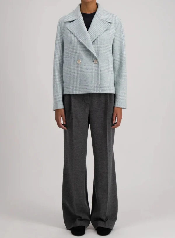 Outerwear | Harris Wharf London Cropped Peacoat Wool & Silk P.o.W. Azure