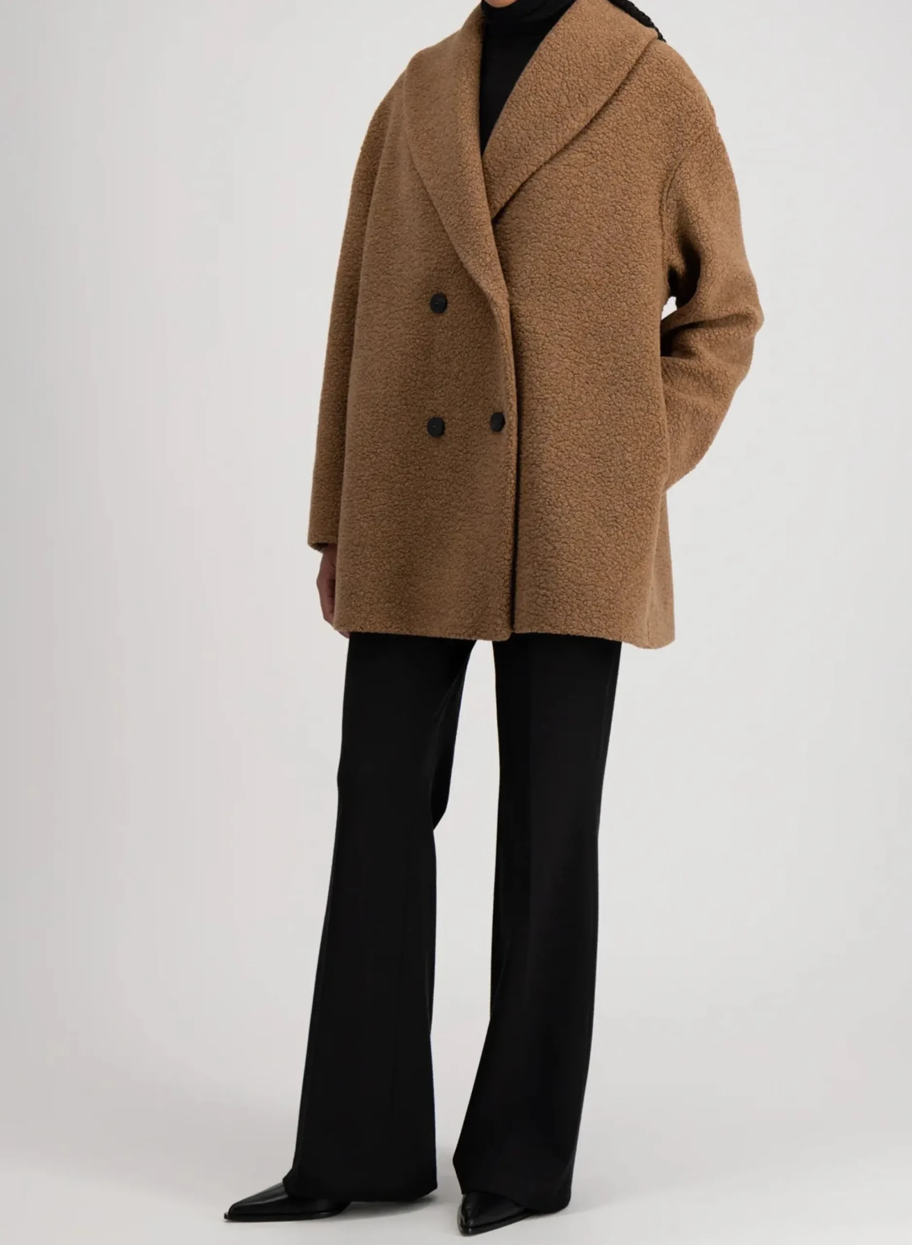 harris_wharf_london_shawl_1.webp Outerwear | Harris Wharf London Shawl Collar D. B. Jacket Boucle Teddy Brown