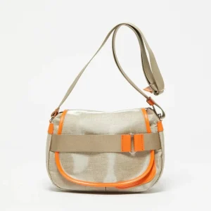 Bags | Jack Gomme Paris Petit Gaby Linen Satchel Natural + Orange