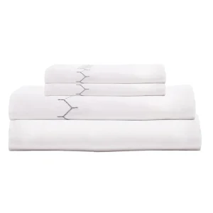 Sheets | John Robshaw Stitched Cotton Percale Sheeting Gray
