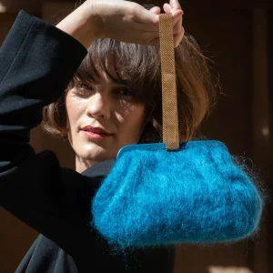 Bags | Marian Paquette Susan Mohair Clutch with Vintage Chain Teal