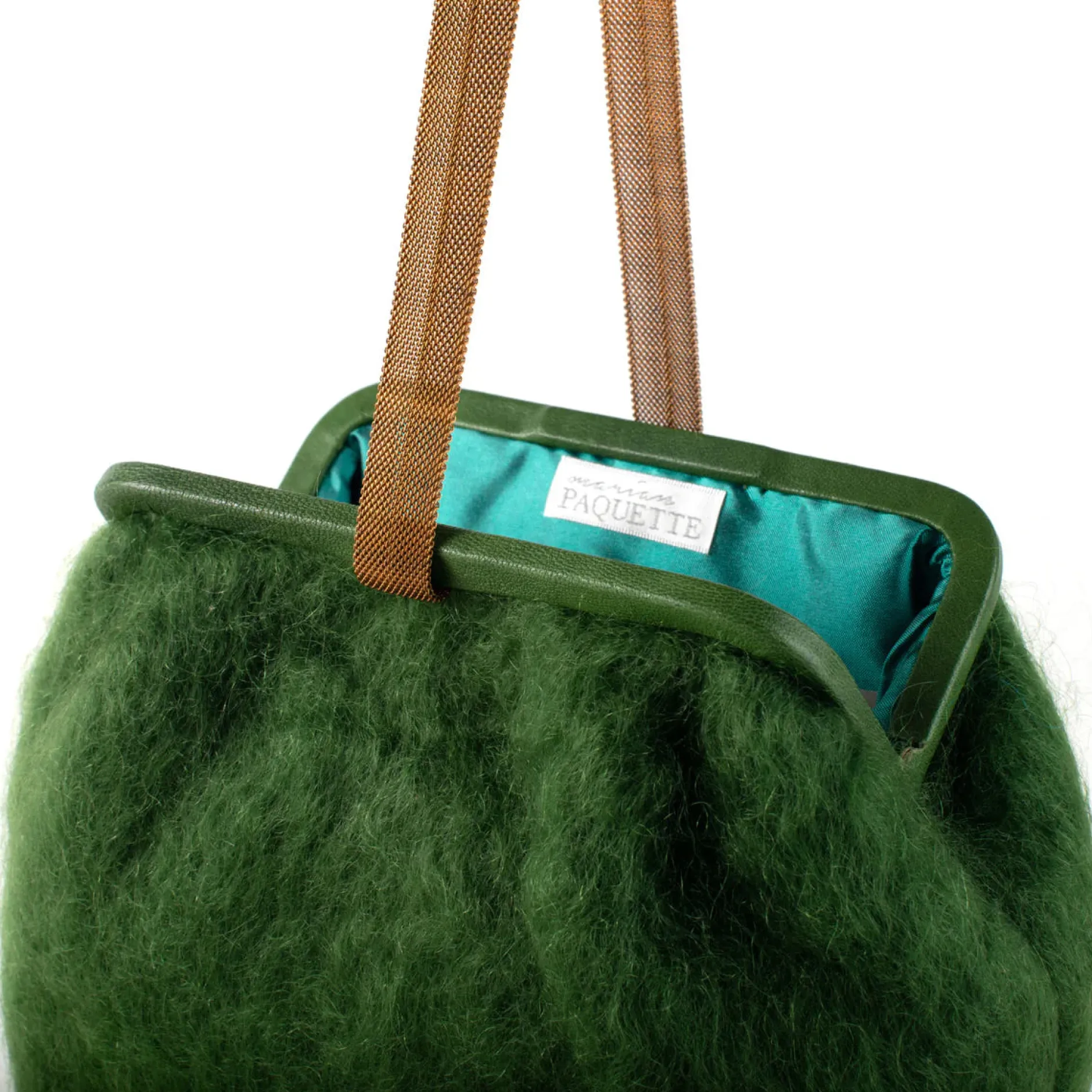 marian_paquette_susan_moh_1-5.webp Bags | Marian Paquette Susan Mohair Clutch with Vintage Chain Green