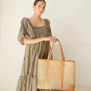 Bags | Thistle Hill Mia Woven Cane and Leather Tote