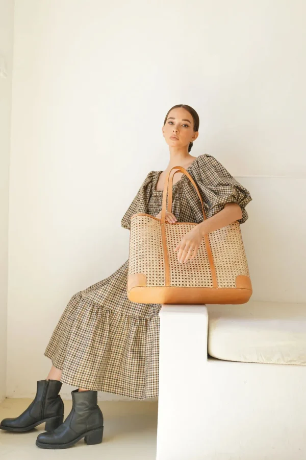 Bags | Thistle Hill Mia Woven Cane and Leather Tote