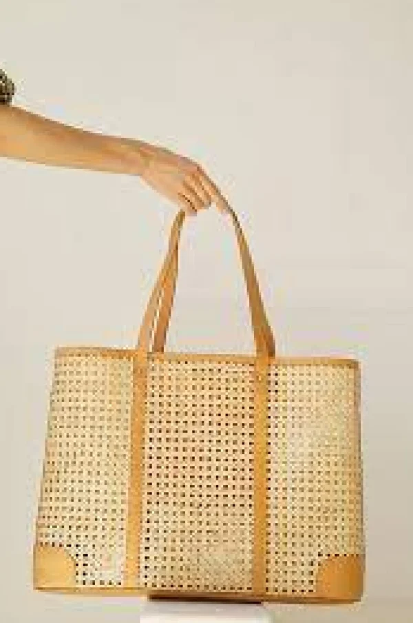 Bags | Thistle Hill Mia Woven Cane and Leather Tote