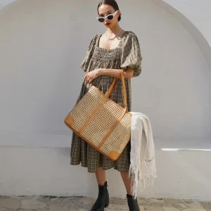 Bags | Thistle Hill Mia Woven Cane and Leather Tote