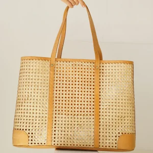 Bags | Thistle Hill Mia Woven Cane and Leather Tote