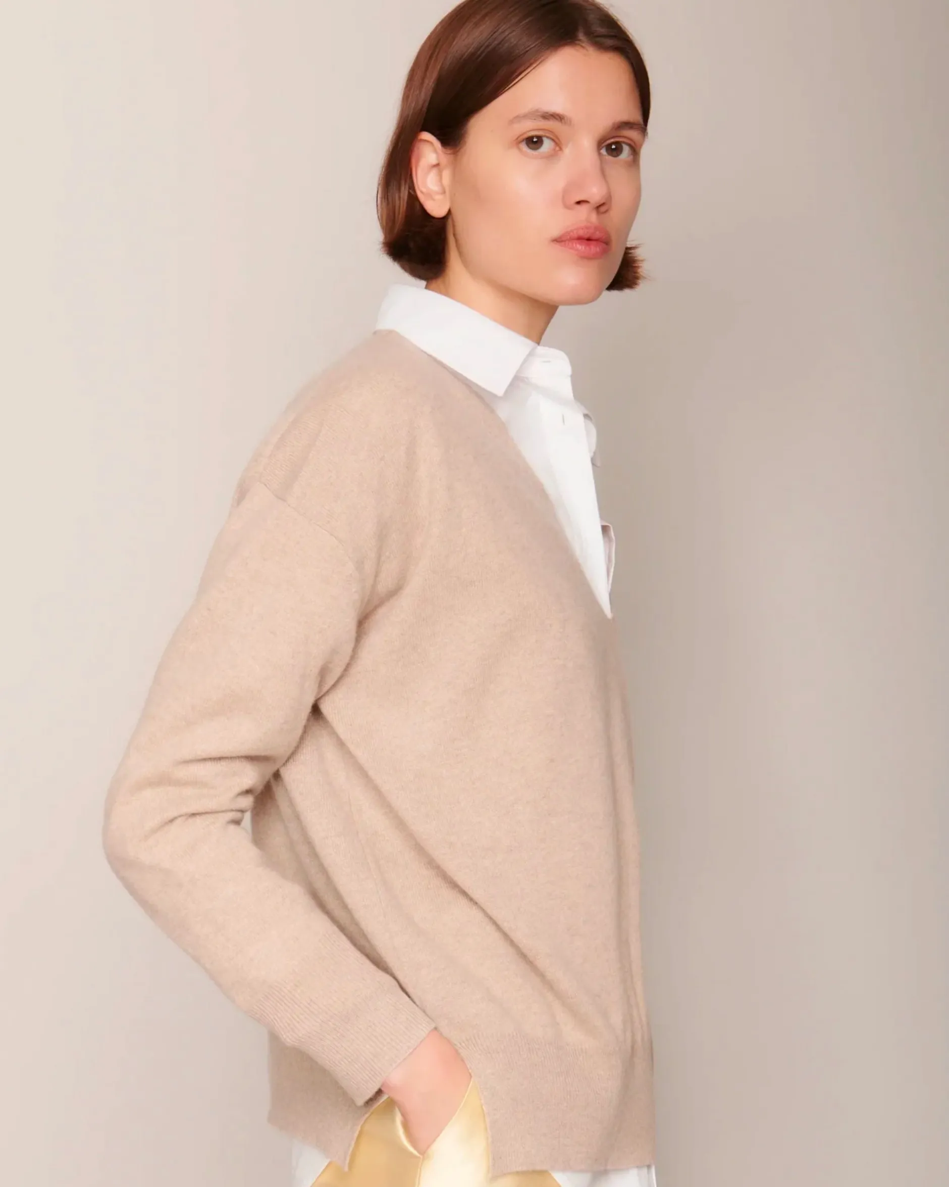 organic_by_john_patrick_a_0-1.webp Sweaters | Organic by John Patrick Ada V Neck 100% Undyed Cashmere Birch