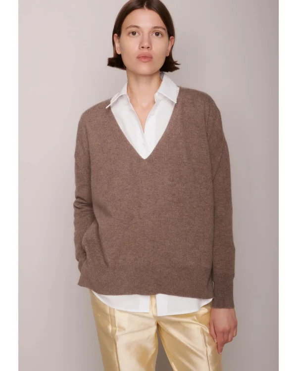 Sweaters | Organic by John Patrick Ada V Neck 100% Undyed Cashmere Walnut