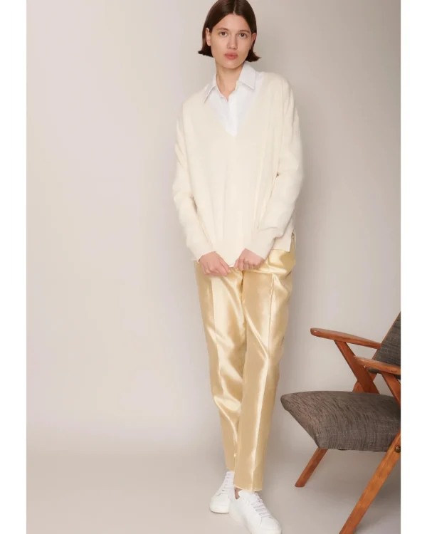 Sweaters | Organic by John Patrick Ada V Neck 100% Undyed Cashmere Paper White