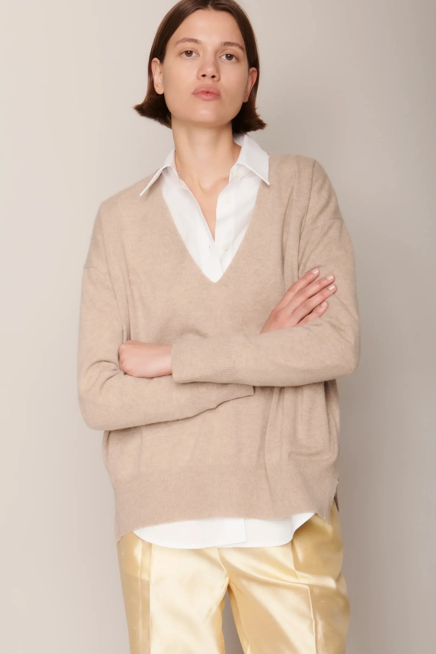 organic_by_john_patrick_a_1-1.webp Sweaters | Organic by John Patrick Ada V Neck 100% Undyed Cashmere Birch