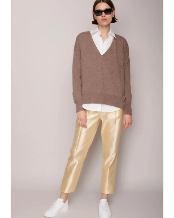 Sweaters | Organic by John Patrick Ada V Neck 100% Undyed Cashmere Walnut