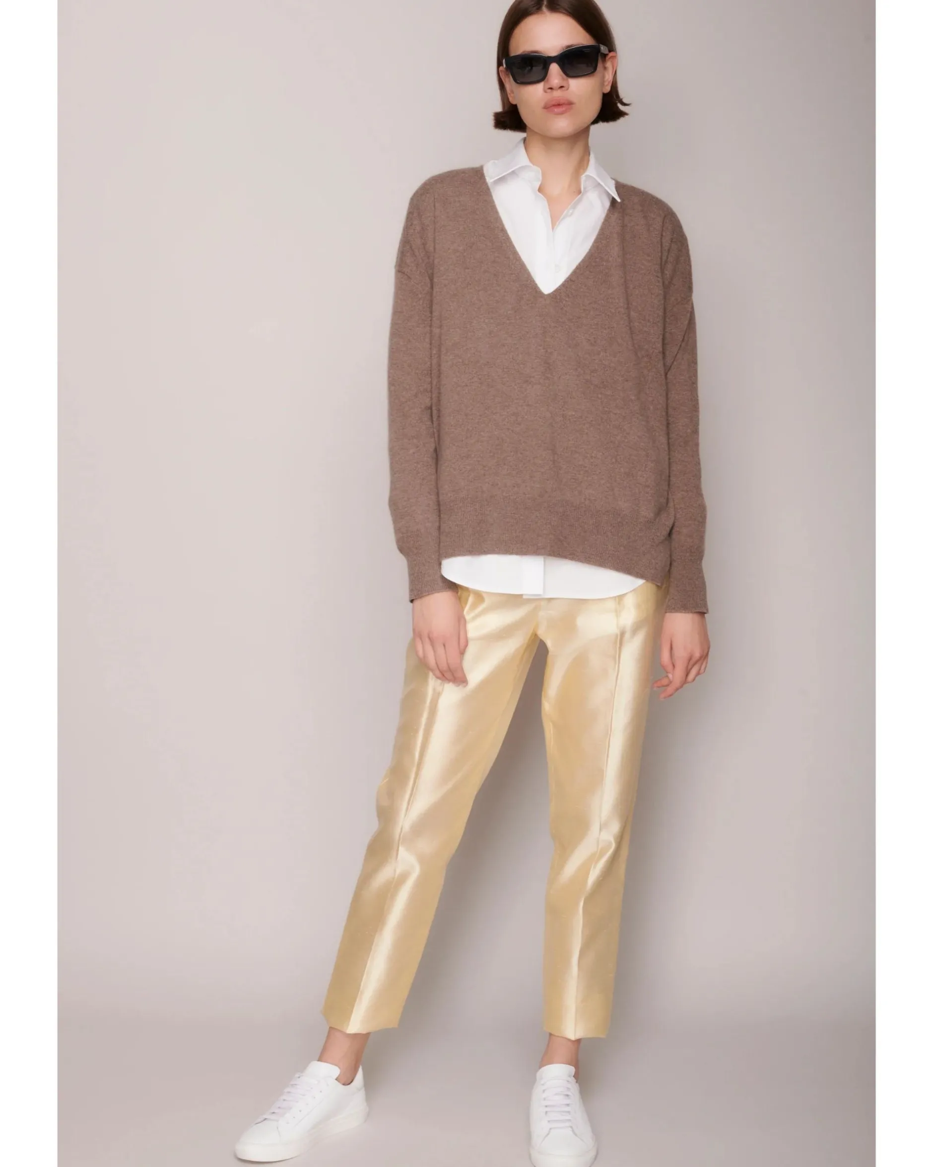 organic_by_john_patrick_a_1-2.webp Sweaters | Organic by John Patrick Ada V Neck 100% Undyed Cashmere Walnut