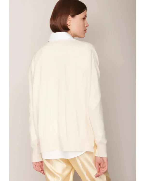 Sweaters | Organic by John Patrick Ada V Neck 100% Undyed Cashmere Paper White