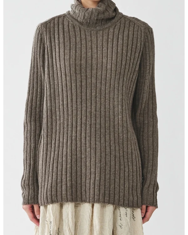 Sweaters | Pas De Calais Cashmere Lamb Ribbed Turtle Neck Pullover Greige Wool