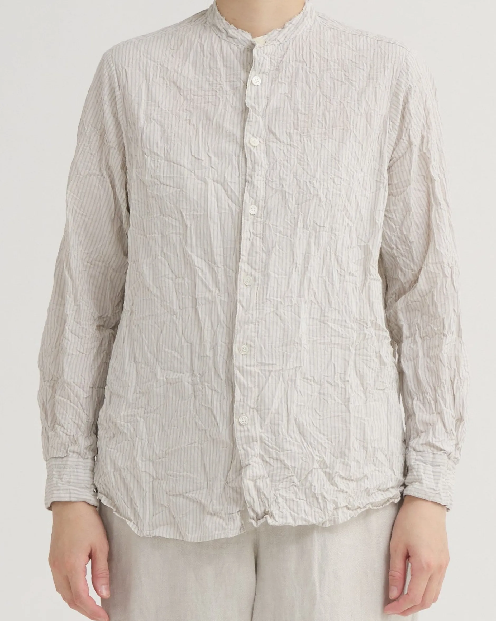 pas_de_calais_cl_stripe_s_0.webp Shirts + Tops | Pas De Calais C/L Stripe Stand Collar Shirt Natural