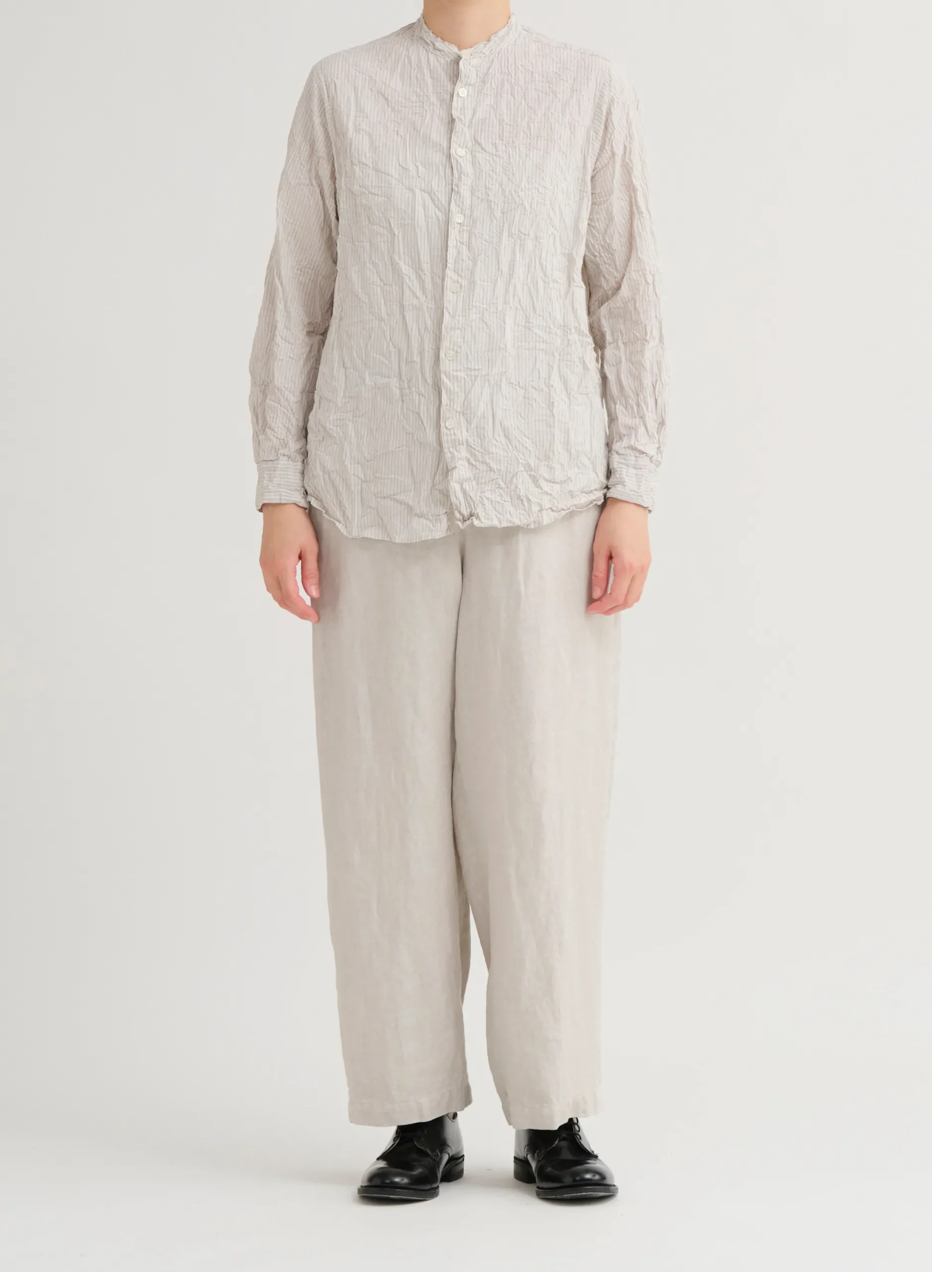 pas_de_calais_cl_stripe_s_1.webp Shirts + Tops | Pas De Calais C/L Stripe Stand Collar Shirt Natural