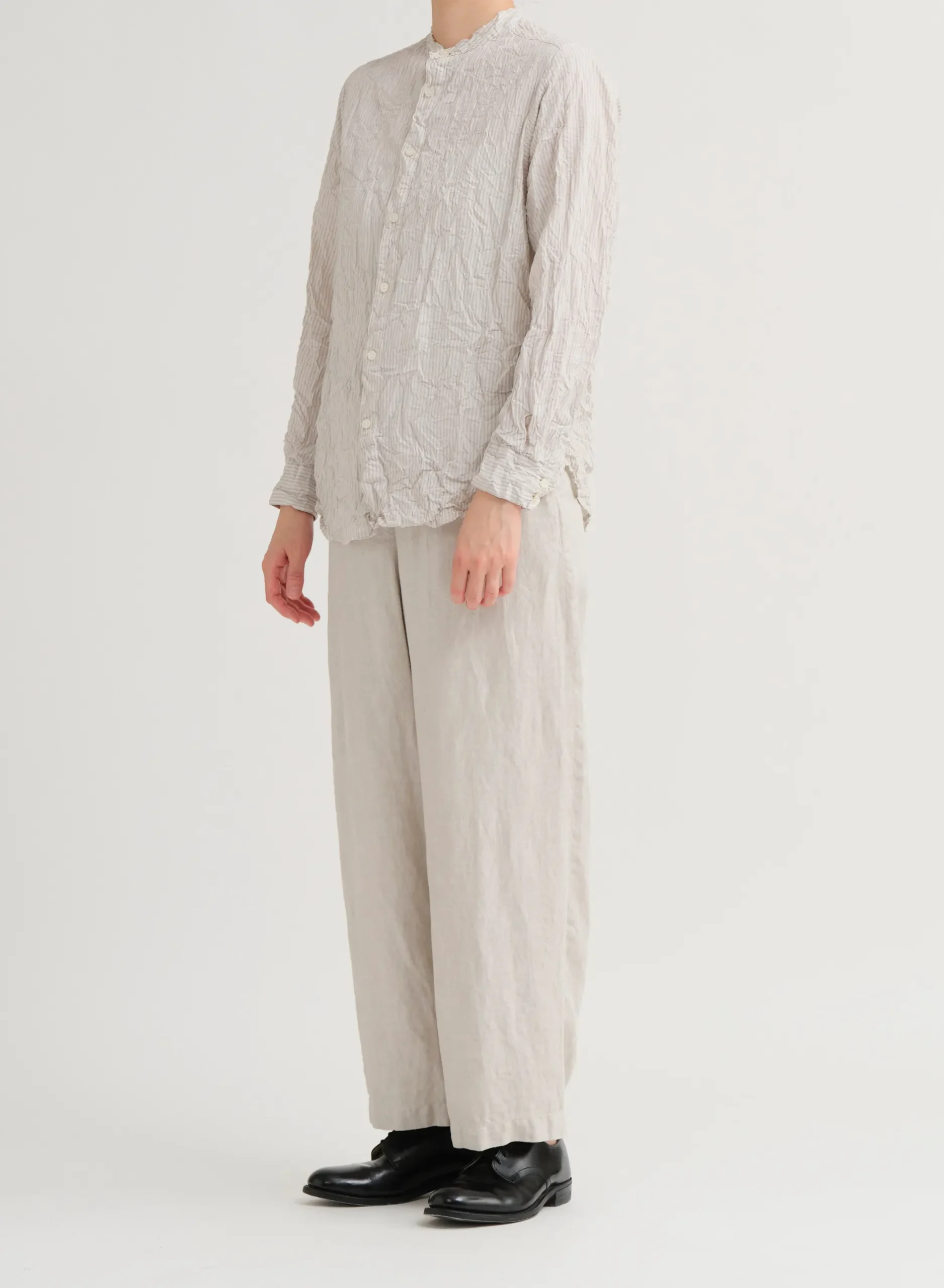 pas_de_calais_cl_stripe_s_2.webp Shirts + Tops | Pas De Calais C/L Stripe Stand Collar Shirt Natural