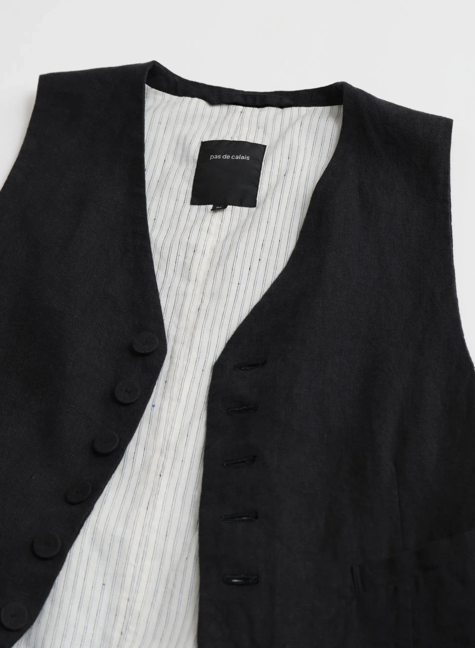 pas_de_calais_lh_canvas___5.webp Outerwear | Sweaters | Pas De Calais LH Canvas + Yarn Dyed Stripe V Neck Vest Navy