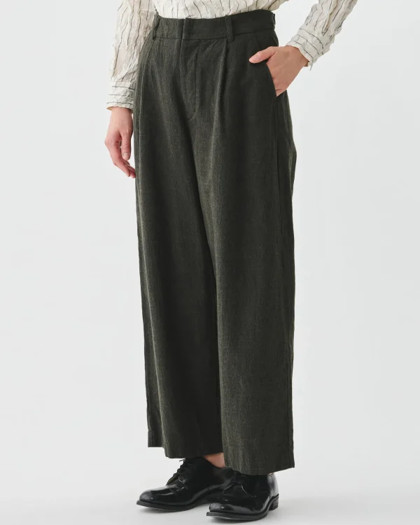Pants | Pas De Calais Washed Cotton Wool Wide Pants Khaki