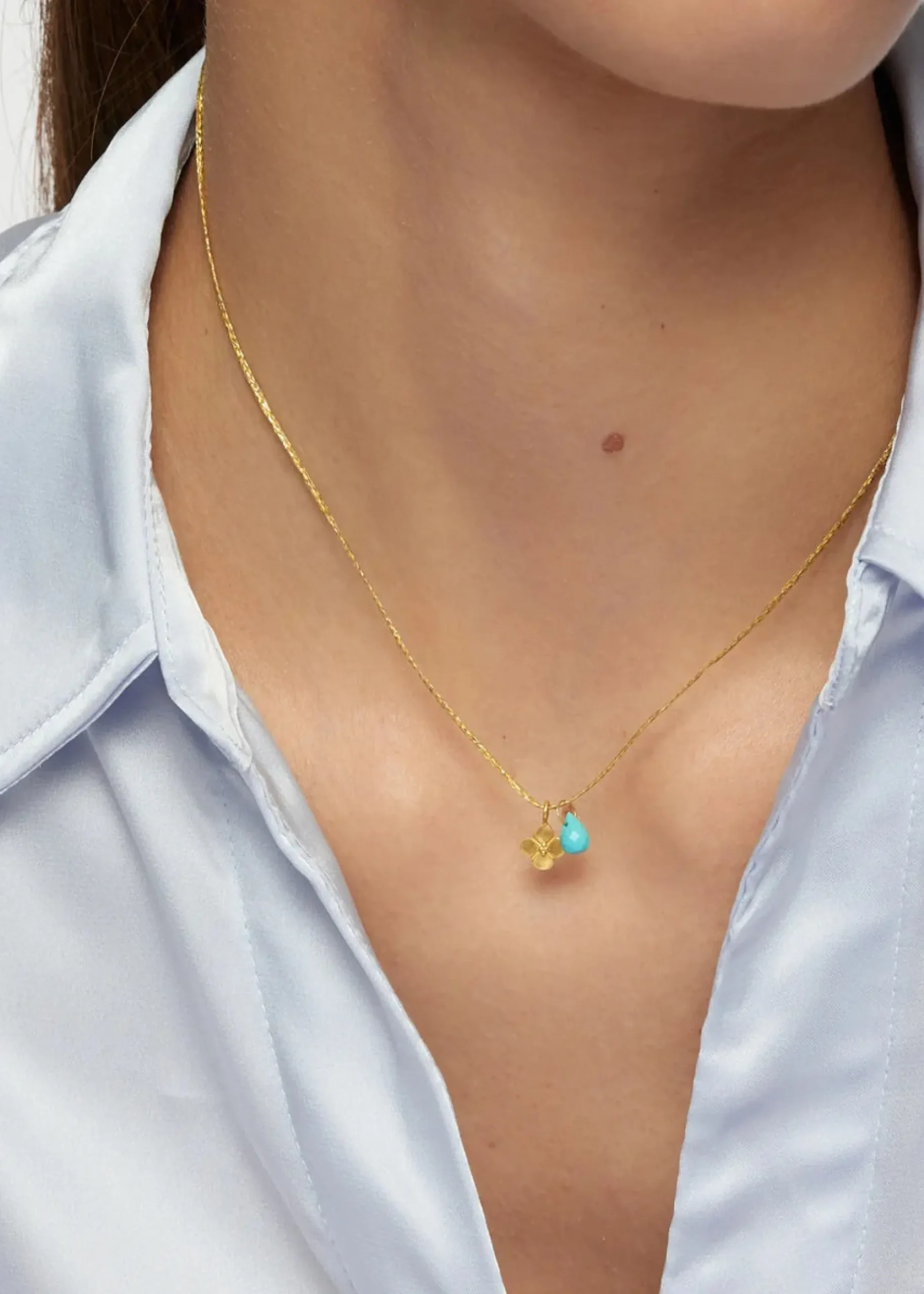 pippa_small_kt_gold_anemo_2.webp Jewelry | Pippa Small 18kt Gold Anemone and Single Tiny Pendant on Cord Necklace