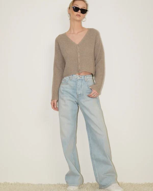 Sweaters | Sablyn Bianco Cropped V Neck Cardigan Eco Gravel