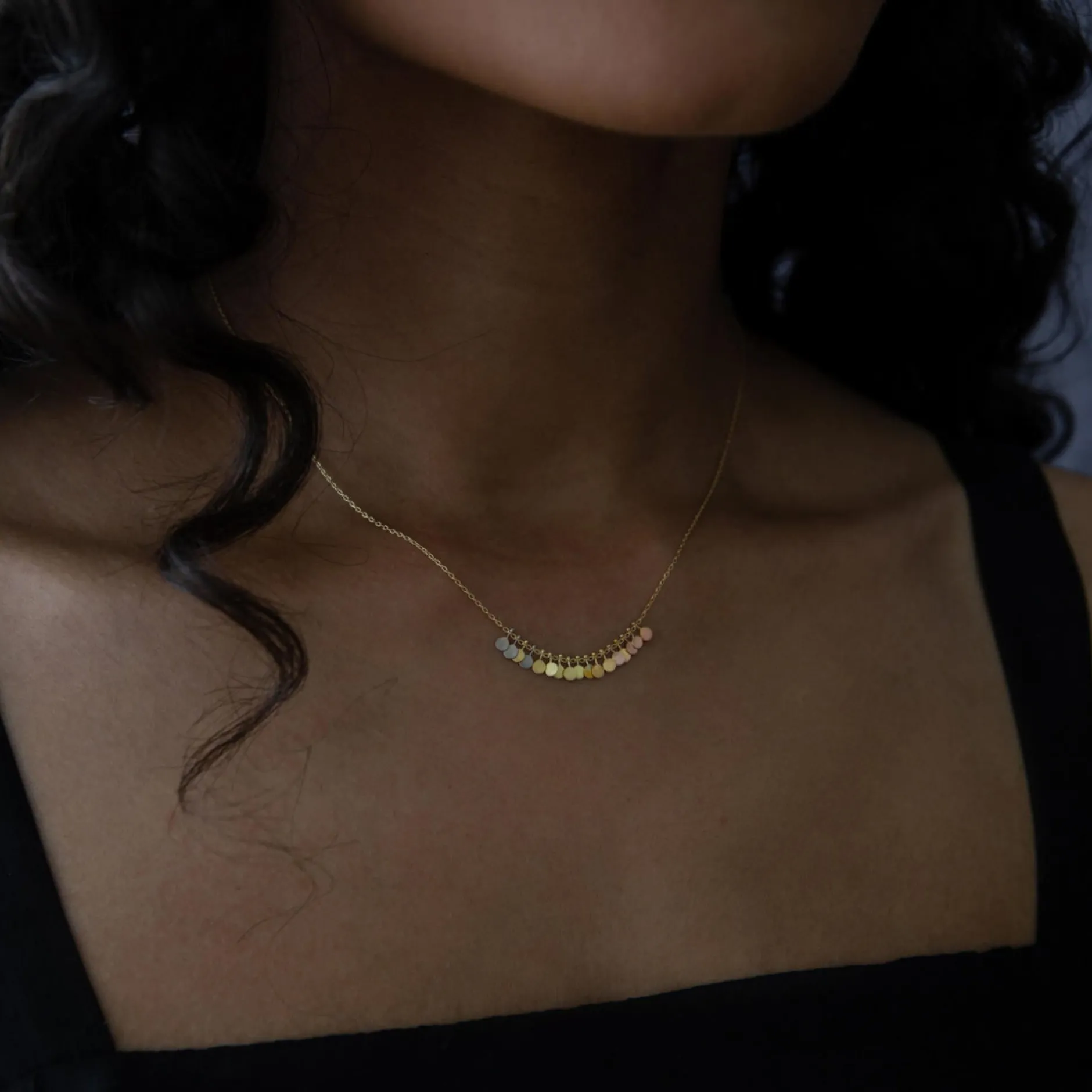 sia_taylor_k_mini_rainbow_1.webp Jewelry | Sia Taylor 18K Mini Rainbow Dots Arc Necklace