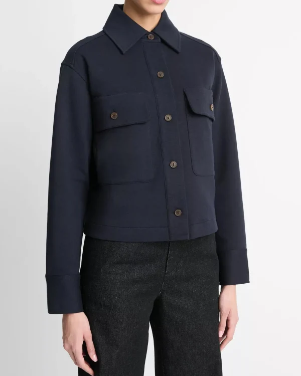 Outerwear | Vince Double-Knit Cotton-Blend Cropped Jacket Coastal Blue