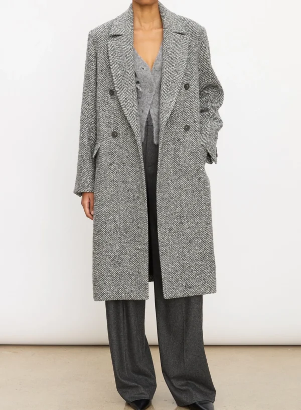 Outerwear | Vince Herringbone Double Breasted Coat Charcoal